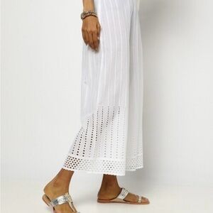Elegant White Eyelet Wide-Leg Pants